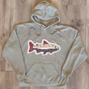 Upcycled Patchwork Trout Fish Hoodie